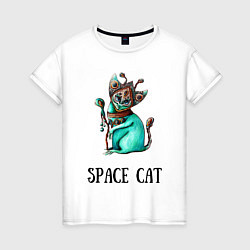 Футболка хлопковая женская Space cat, цвет: белый