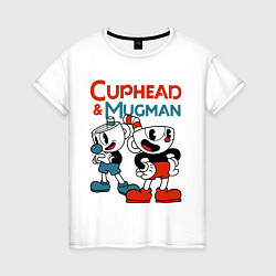 Футболка хлопковая женская Cuphead & Mugman, цвет: белый