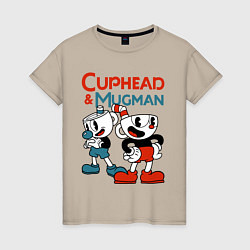 Футболка хлопковая женская Cuphead & Mugman, цвет: миндальный