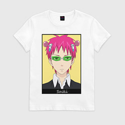 Футболка хлопковая женская Сайки портрет на желтом, цвет: белый