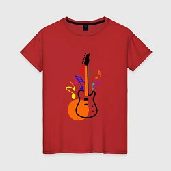 Футболка хлопковая женская Цветная гитара, цвет: красный