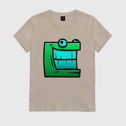 Футболка хлопковая женская Geometry Dash: Green cube Z, цвет: миндальный