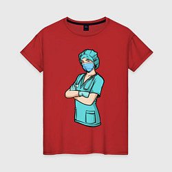 Футболка хлопковая женская Медсестра Медработник Z, цвет: красный