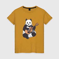 Футболка хлопковая женская Панда гитарист Panda Guitar, цвет: горчичный