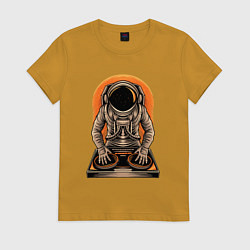 Футболка хлопковая женская Космонавт диджей - cosmo DJ, цвет: горчичный
