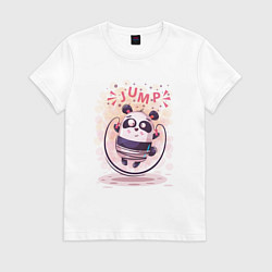 Футболка хлопковая женская Panda jump, цвет: белый