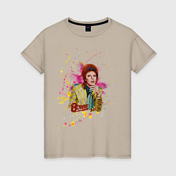 Футболка хлопковая женская David Bowie Art, цвет: миндальный