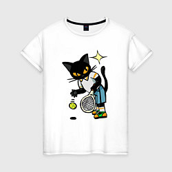 Футболка хлопковая женская Tennis Cat, цвет: белый