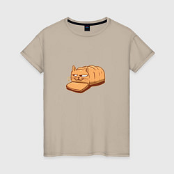 Футболка хлопковая женская Кот хлеб - Bread Cat, цвет: миндальный