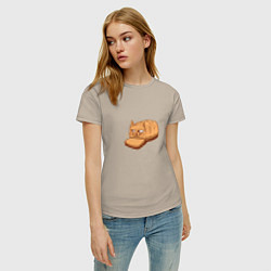 Футболка хлопковая женская Кот хлеб - Bread Cat, цвет: миндальный — фото 2