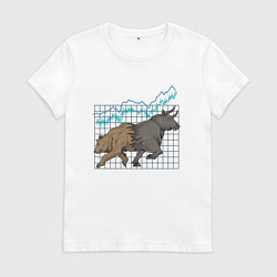Футболка хлопковая женская Бык или Медведь, цвет: белый