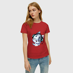 Футболка хлопковая женская Котик в наушниках, цвет: красный — фото 2