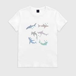 Футболка хлопковая женская Акулы разные, цвет: белый