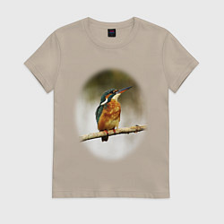 Футболка хлопковая женская Одинокий зимородок, цвет: миндальный