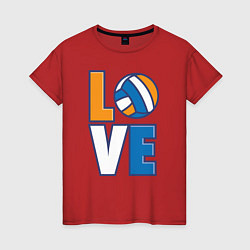 Футболка хлопковая женская Love Volleyball, цвет: красный