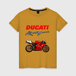 Футболка хлопковая женская DUCATI ДУКАТИ MOTOSPORT, цвет: горчичный