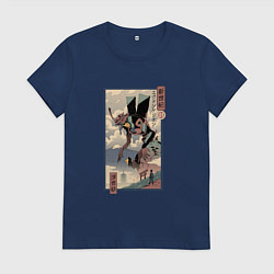 Футболка хлопковая женская ЕВАНГЕЛИОН ДРЕВНЯЯ ГРАВЮРА, цвет: тёмно-синий