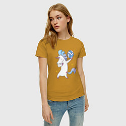 Футболка хлопковая женская Unicorn Volleyball, цвет: горчичный — фото 2