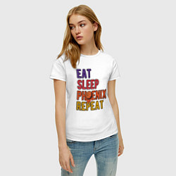 Футболка хлопковая женская Eat, Sleep, Phoenix, цвет: белый — фото 2