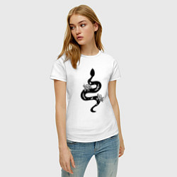 Футболка хлопковая женская Змея с Цветами, цвет: белый — фото 2