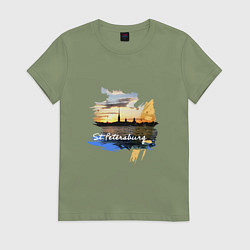 Футболка хлопковая женская Travel Санк-Петербург, цвет: авокадо