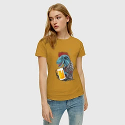 Футболка хлопковая женская Пивозавр - Гранж, цвет: горчичный — фото 2