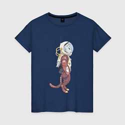 Футболка хлопковая женская Кот космонавт, цвет: тёмно-синий