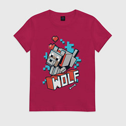 Футболка хлопковая женская Майнкрафт Волк, Minecraft Wolf, цвет: маджента