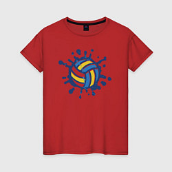 Футболка хлопковая женская Волейбольный мяч, цвет: красный