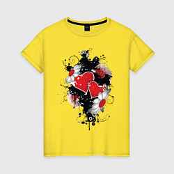 Футболка хлопковая женская Сердца и ромашки, цвет: желтый