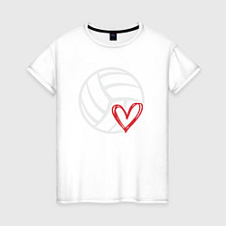 Футболка хлопковая женская Love Volleyball, цвет: белый
