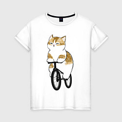 Футболка хлопковая женская Котик на велосипеде, цвет: белый