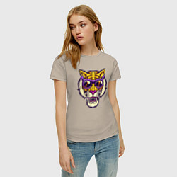 Футболка хлопковая женская Тигр в очках, цвет: миндальный — фото 2