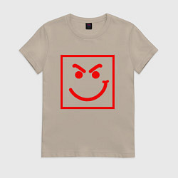 Футболка хлопковая женская BON JOVI HAVE A NICE DAY SMILE RED FACE, цвет: миндальный