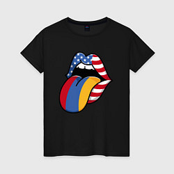 Футболка хлопковая женская Армения - США, цвет: черный