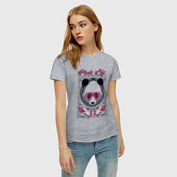 Футболка хлопковая женская Панда в розовых очках, цвет: меланж — фото 2