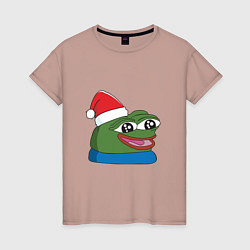 Футболка хлопковая женская Pepe, pepe happy, Пепе хеппи, pepe happy new year, цвет: пыльно-розовый