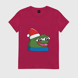 Футболка хлопковая женская Pepe, pepe happy, Пепе хеппи, pepe happy new year, цвет: маджента