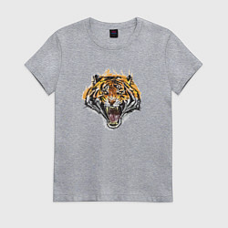 Футболка хлопковая женская Ярость тигра, цвет: меланж