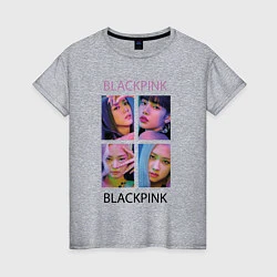 Футболка хлопковая женская BLACKPINK черно-розовые, цвет: меланж