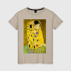 Футболка хлопковая женская Поцелуй картина Климта, цвет: миндальный