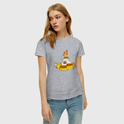 Футболка хлопковая женская The Beatles Yellow Submarine в дудл стиле, цвет: меланж — фото 2
