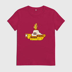 Футболка хлопковая женская The Beatles Yellow Submarine в дудл стиле, цвет: маджента
