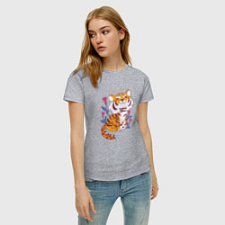 Футболка хлопковая женская Cute little tiger cub, цвет: меланж — фото 2