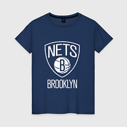 Футболка хлопковая женская Бруклин Нетс логотип, цвет: тёмно-синий