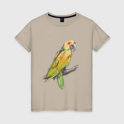 Футболка хлопковая женская Любимый попугай, цвет: миндальный