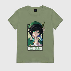 Футболка хлопковая женская Вен ти в рамке genshin impact, цвет: авокадо