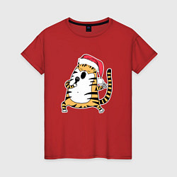 Футболка хлопковая женская Тигр поет в караоке, цвет: красный