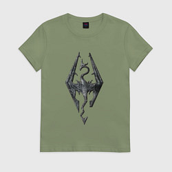 Футболка хлопковая женская СКАЙРИМ ЛОГО SKYRIM LOGO, цвет: авокадо