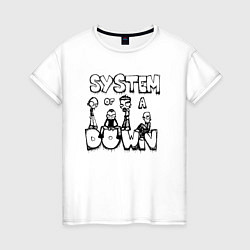 Футболка хлопковая женская Карикатура на группу System of a Down, цвет: белый
